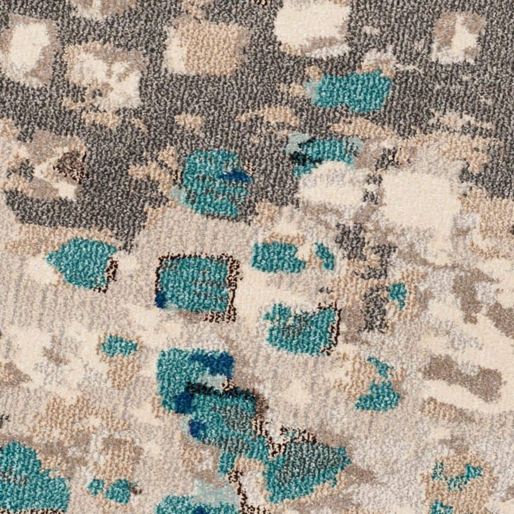 Boho-Chic Grey and Light Blue Round Synthetic Area Rug, 3' x 3'