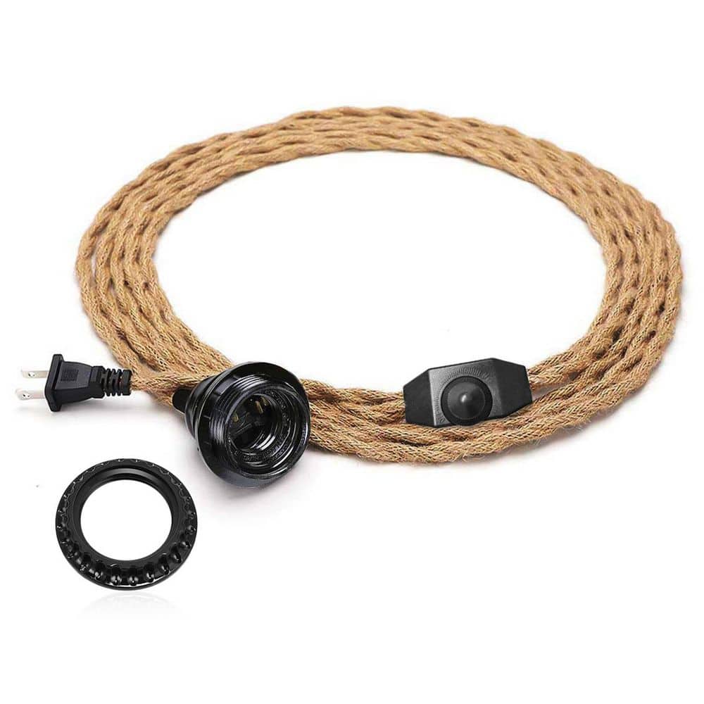 182.55 in. 1-Light Vintage Plug-In Hanging Pendant Lamp with Hemp Rope and Dimmer Switch for Kitchen Island 1-Pack price history on PriceWatchPro