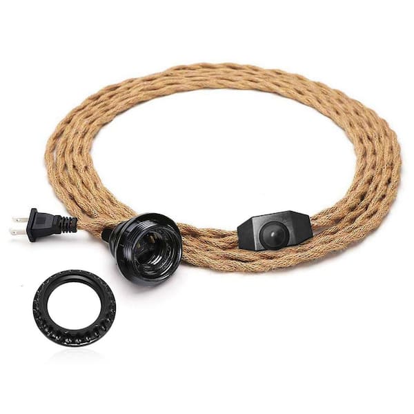 182.55 in. 1-Light Vintage Plug-In Hanging Pendant Lamp with Hemp Rope and Dimmer Switch for Kitchen Island 1-Pack