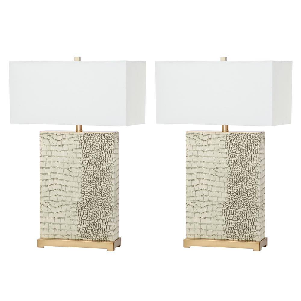 SAFAVIEH Joyce 27.75 Cream Faux Alligator Table Lamp with Off-White ...