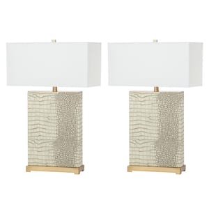 Joyce 27.75 Cream Faux Alligator Table Lamp with Off-White Shade(Set of 2)