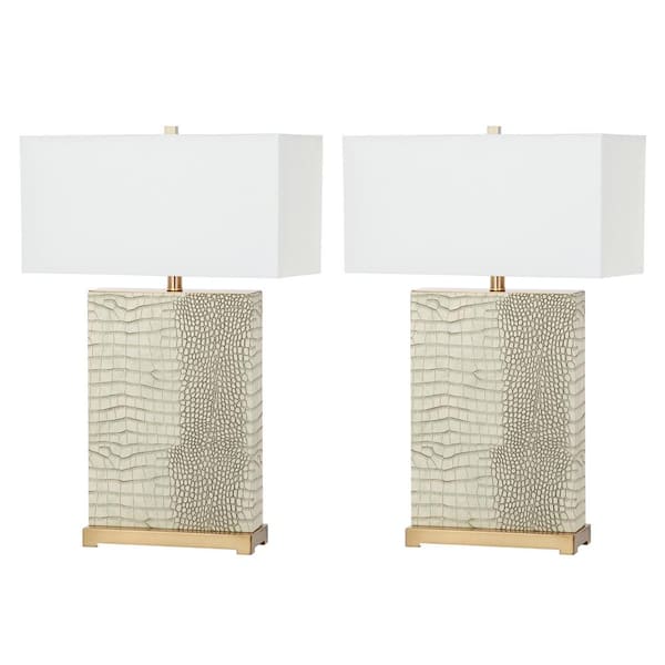 SAFAVIEH Joyce 27.75 Cream Faux Alligator Table Lamp with Off-White Shade(Set of 2)