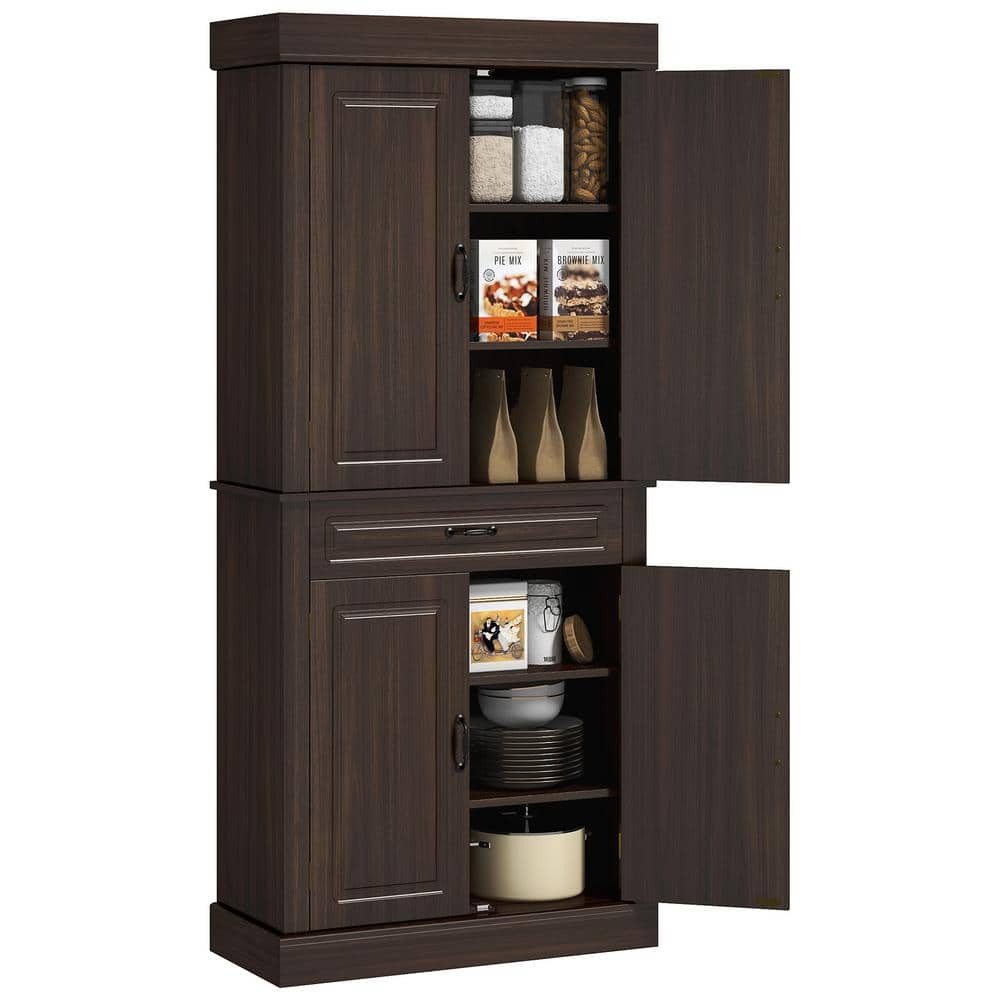 Coffee 71 in. Freestanding Kitchen Pantry with 4-Doors and 2-Large Cabinets, Tall Storage with Wide Drawer Dining Room -  HOMCOM, 835-346V82CF