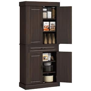 Coffee 71 in. Freestanding Kitchen Pantry with 4-Doors and 2-Large Cabinets, Tall Storage with Wide Drawer Dining Room
