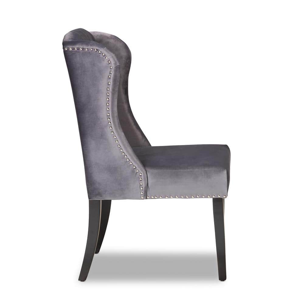 Elevate 42" Grey Velvet & Wood Wingback Dining Chair with Nailhead Trim