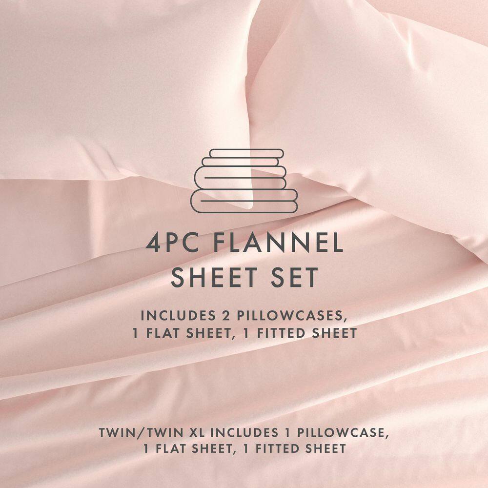 Blush Twin Cotton Flannel Deep Pocket Sheet Set
