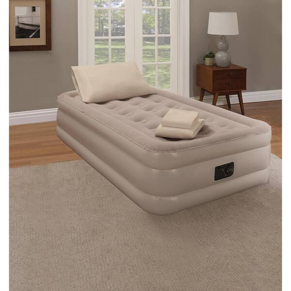 Guestroom Survival Kit Twin 18 in. Taupe Bedding and Air Mattress Set