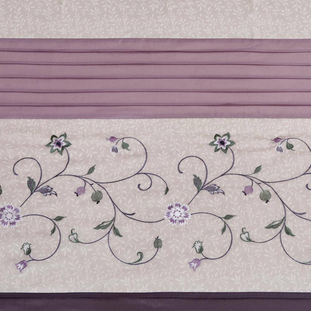 Purple Faux Silk Embroidered Floral Shower Curtain
