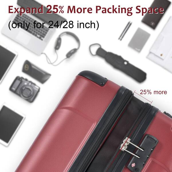 Tatahance 28 in. Red Lightweight Durable ABS Hardshell Suitcase