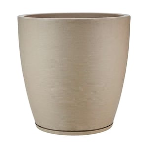 Amsterdan X-Large Beige Stone Effect Plastic Resin Indoor and Outdoor Planter Bowl