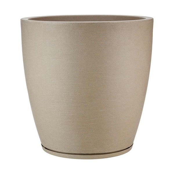 FLORIDIS Amsterdan X-Large Beige Stone Effect Plastic Resin Indoor and Outdoor Planter Bowl