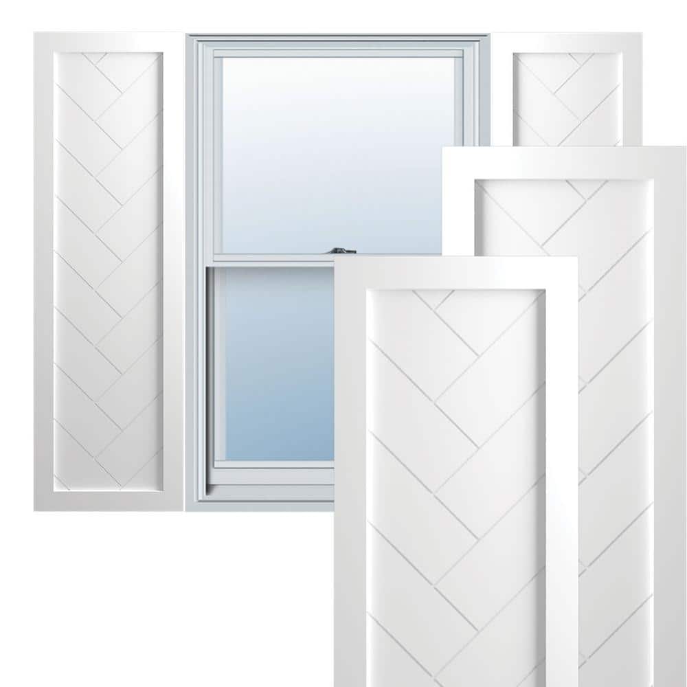 12"W x 30"H White PVC Herringbone Board and Batten Shutters