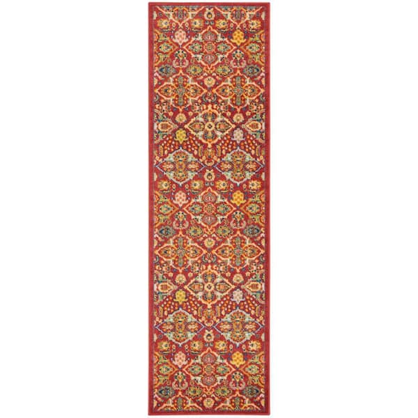 Nourison Allur Red Multicolor 2 ft. x 8 ft. Floral Bohemian Modern Kitchen Runner Area Rug