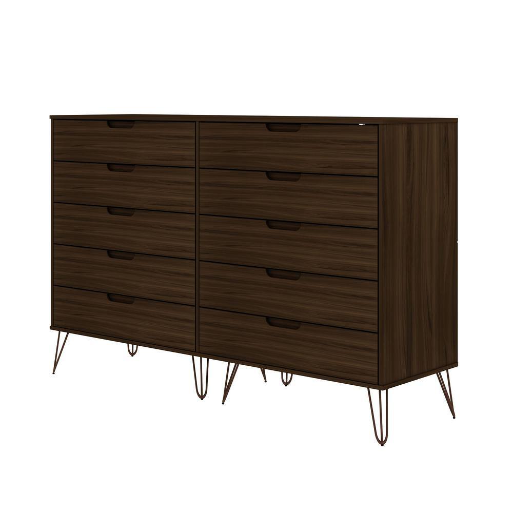 Rockefeller 10-Drawer Brown MDF Double Tall Dresser