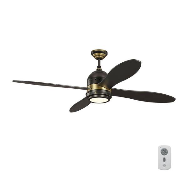 Generation Lighting TOB by Thomas O'Brien Metrograph 56 in. Integrated LED Indoor Bronze and Antique Brass Ceiling Fan with Remote Control