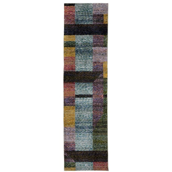 AVERLEY HOME Saturn Multi-Colored 2 ft. x 8 ft. Geometric Contemporary Polypropylene-Nylon Blend Indoor Runner Area Rug