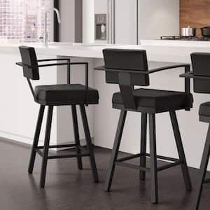 Akers 26 in. Black Faux Leather/Black Metal Swivel Counter Stool