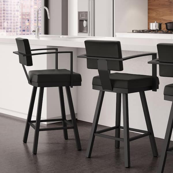 Unbranded Akers 26 in. Black Faux Leather/Black Metal Swivel Counter Stool