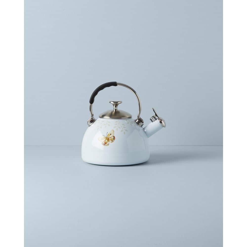 Butterfly Meadow Blue Enamel Whistling Tea Kettle