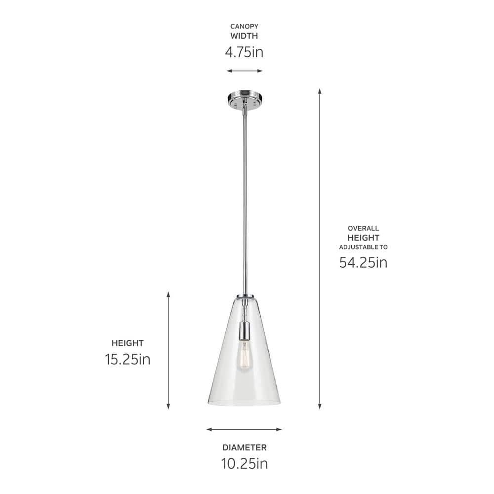 Chrome and Clear Glass Cone Pendant Light with Adjustable Height