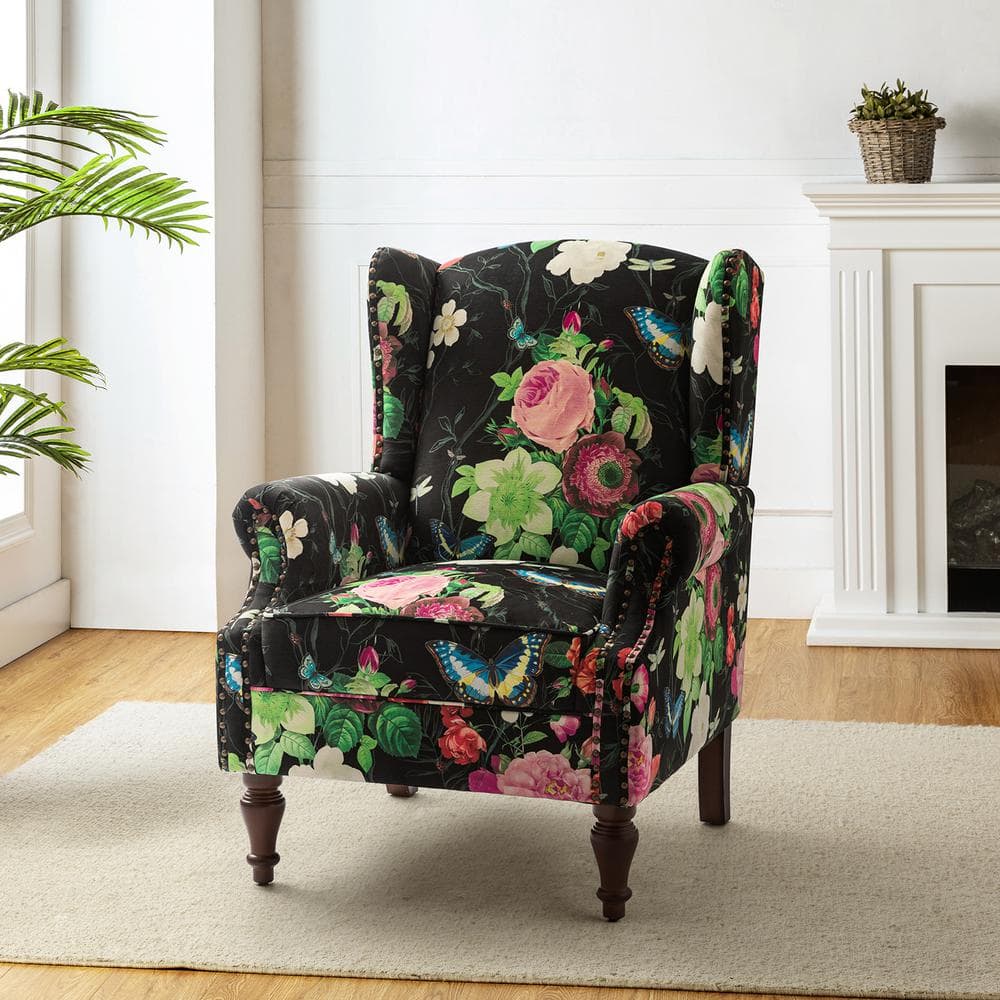 JAYDEN CREATION Gille Traditional Black Upholstered Wingback Accent ...