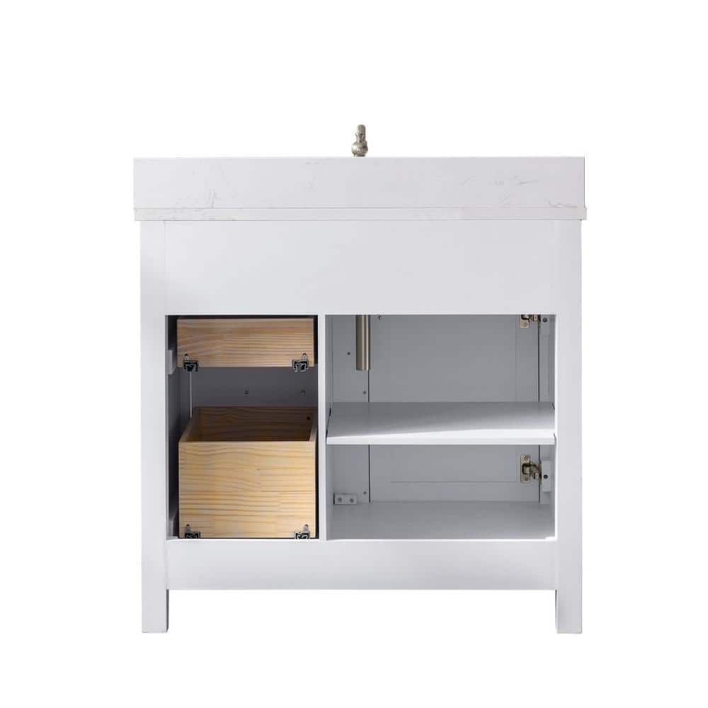 Jasper 36" White Freestanding Vanity with Carrara Stone Top
