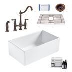 Bradstreet II All-in-One Fireclay 30 in. Single Bowl Farmhouse Kitchen Sink with Pfister Bronze Faucet and Strainer