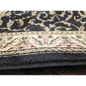Como Black 2 ft. x 8 ft. Traditional Floral Scroll Area Rug