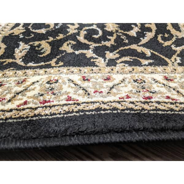 Como Black 2 ft. x 8 ft. Traditional Floral Scroll Area Rug
