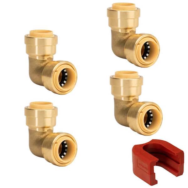 QUICKFITTING 1/2 in. Brass 90-Degree Push-to-Connect Elbow Fitting with SlipClip Release Tool (4-Pack)