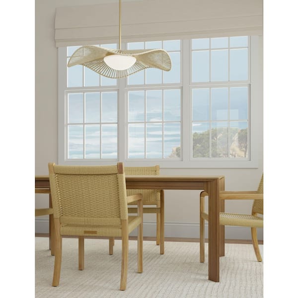 Longfield 60-Watt 2-Light Legacy Brass Pendant Light with Abaca Rope and Etched White Glass Shade, No Bulbs Included