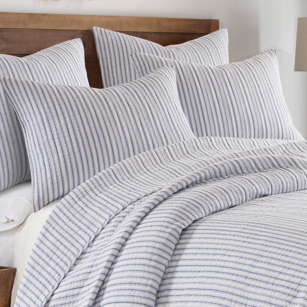Tobago Stripe Blue Cotton Twin Reversible Quilt Set