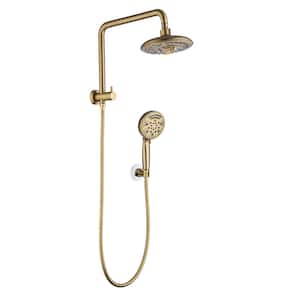 6-Spray Patterns with 2.2 GPM 8 in. Wall Mount Dual Fixed Shower Heads with Screw-Free Installation in Brushed Gold