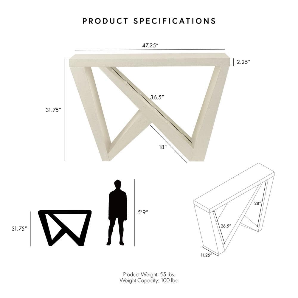 Cream Weave Modern Rectangular Console Table with Geometric Design