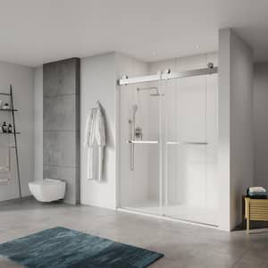 68 in. to 72 in. W x 76 in. H Sliding Frameless Shower Door in Brushed Nickel Finish with Tempered Glass