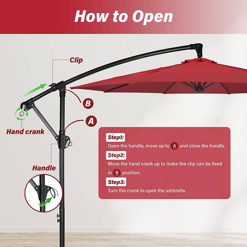 10 ft. Red Cantilever Metal Patio Umbrella with Crank Lift System