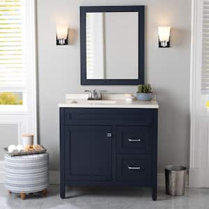 Maywell 36.5 in. W x 18.75 in. D x 37.7 in. H Vanity in Blue with Solid Surface Vanity Top in Snow with White Basin