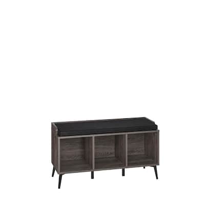 Woodbury Weathered Wood Storage Bench with Cubbies