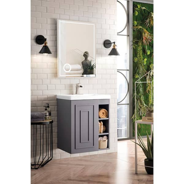 Alicante' 23.6 in. W x 18.3 in. D x 29.4 in. H Bathroom Vanity in Grey Smoke with White Glossy Resin Top
