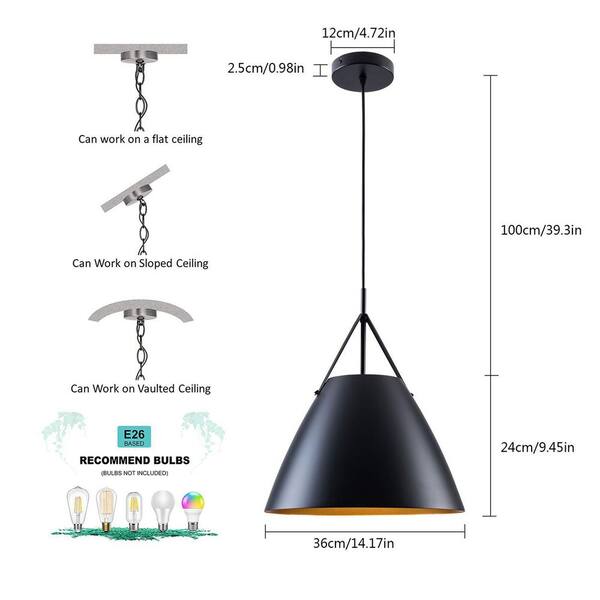 1-Light Black Modern Industrial Simple Style Island Mini Pendant Light with  Metal Shade
