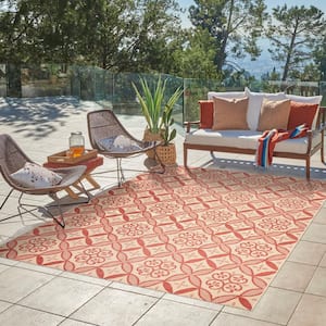 Paseo Niala Red/Sand 8 ft. x 10 ft. Floral Medallion Indoor/Outdoor Area Rug