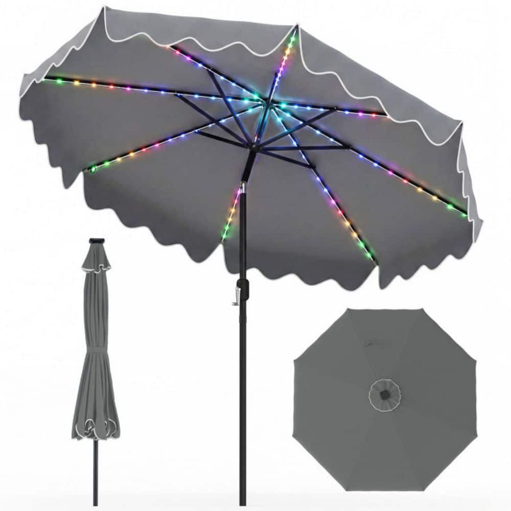 9 ft. Metal Solar Patio Umbrella with Tilt Adjustment, 12 Lighting Modes & Color-Changing LED Lights in Gray price history on PriceWatchPro