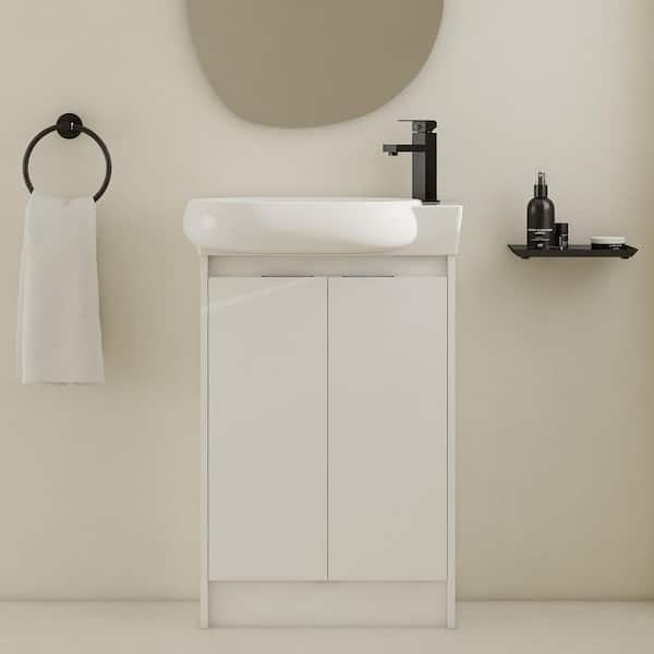 23 in. Single Sink Freestanding White Bath Vanity with White Ceramic Top (Assembled), Adjustable Shelf, 2 Doors