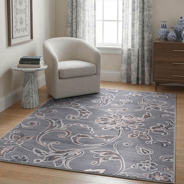 Madison Floral Gray 4 ft. x 6 ft. Indoor Area Rug
