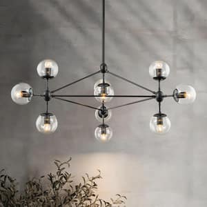 Hermitage 10-Light Modern Farmhouse Black Cluster Sputnik Branch Chandelier with Clear Glass Globe Bubble