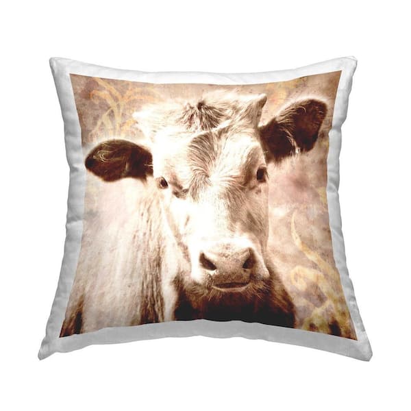 Stupell Industries Vintage Country Calf Brown Print Polyester 18 in. x 18 in. Throw Pillow