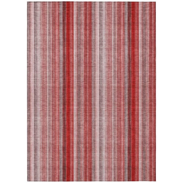 HomeRoots Gray Pink and Red 3 ft. x 5 ft. Woven Striped Rectangle Indoor/Outdoor Area Rug