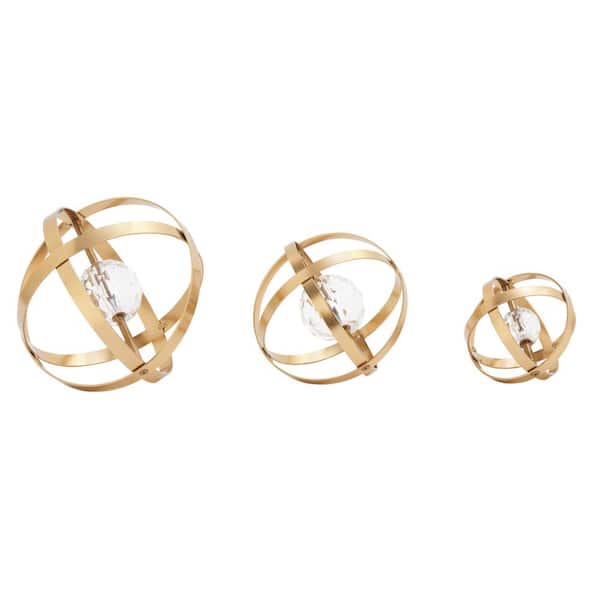 Litton Lane Gold Metal Geometric Sculpture (Set of 3)