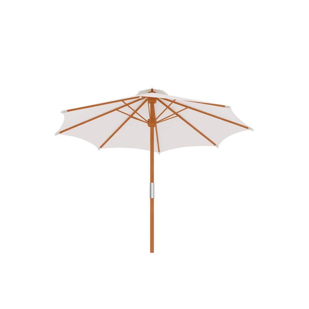 Marche 118 Diameter Teak Market Patio Umbrella in White