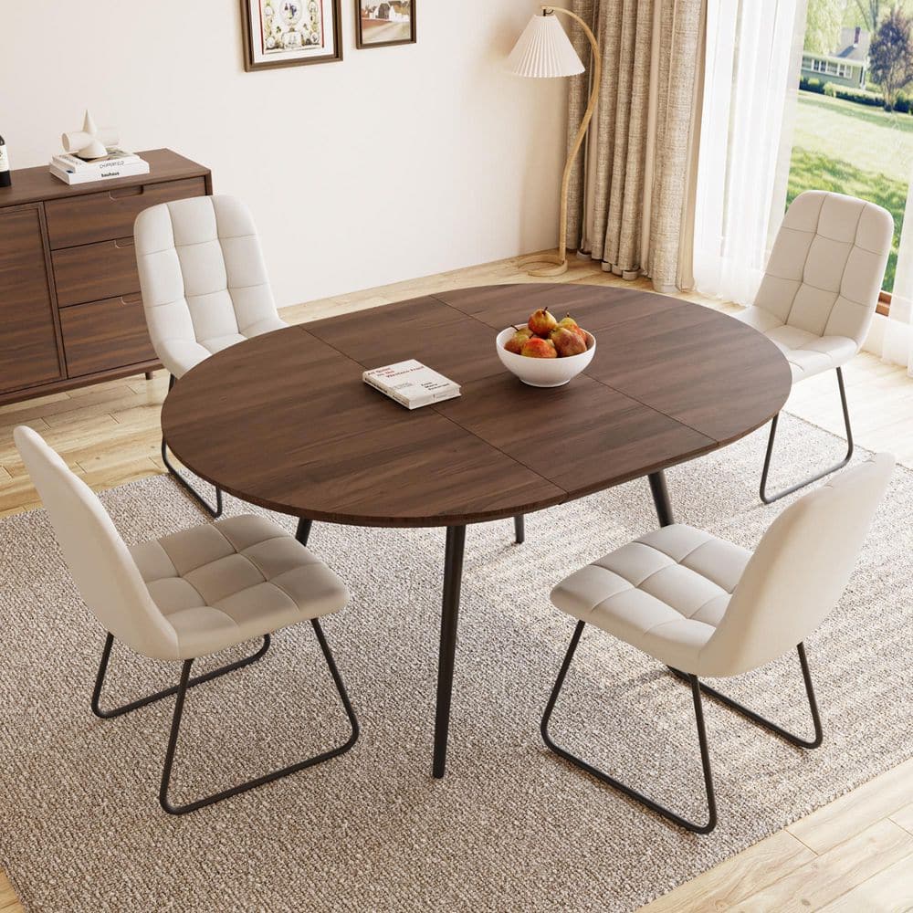 Go Janel GOJANE 5-Piece Set Chairs and Walnut Oval Dining Table, Dining Table ...